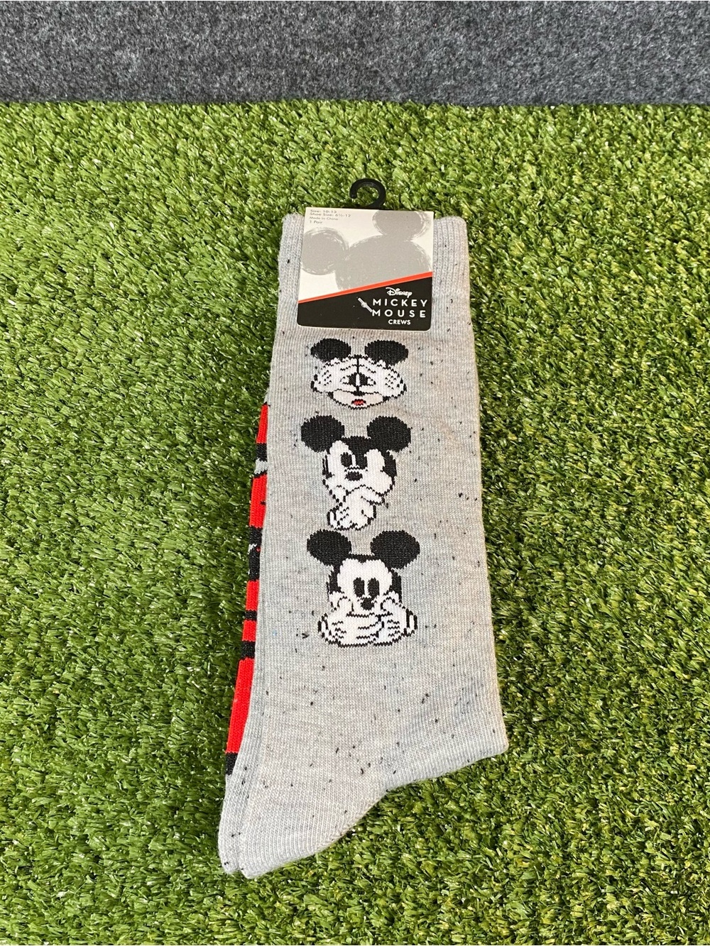 Men's Disney Mickey Mouse Gray Red Novelty Crew Socks Speak See Say No Evil